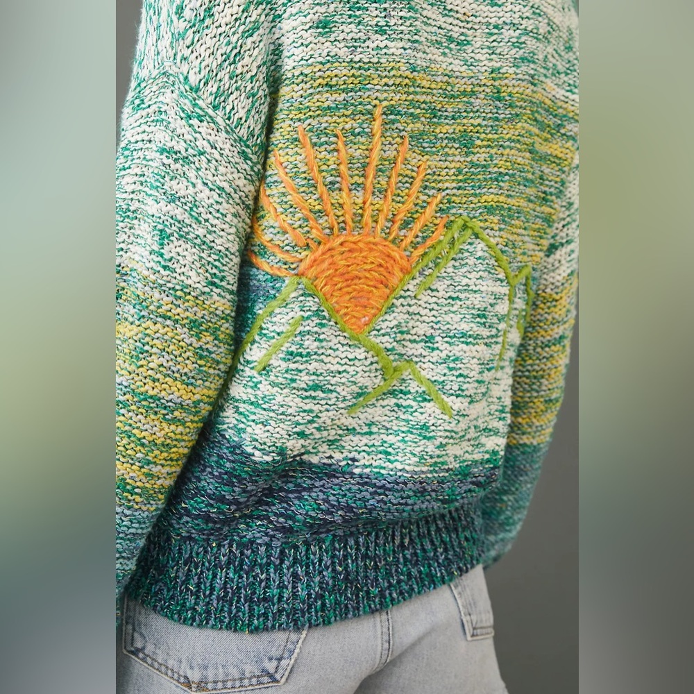 EUC Pilcro Anthropologie Sunset Embroidered Cardigan size Small - Picture 6 of 13